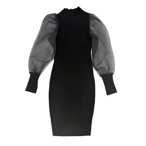 NWT French Connection Krista Organza-Sleeve Mock Neck Black Dress Size XS